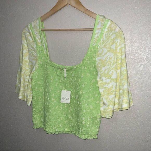 NWT Free People Top Key Lime Combo Marigold Green Tea size M - Picture 3 of 7